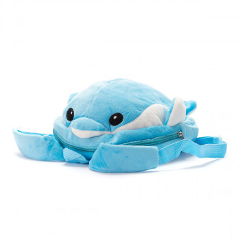 Плюшена 3D раница делфин, синя, 29 см