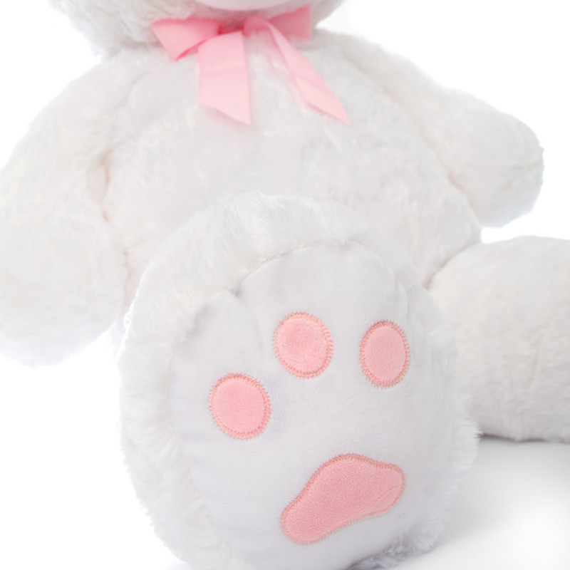 Плюшено мече гигант с розова панделка, бяло, 100 см