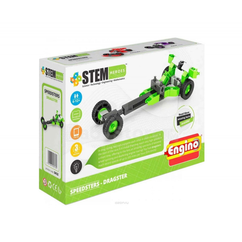 Детски конструктор Енджино СТЕМ - Герой драгстер в зелено