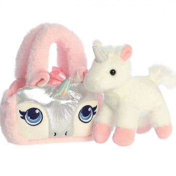 Плюшена играчка Аврора - Еднорог в чантичка, 20 см