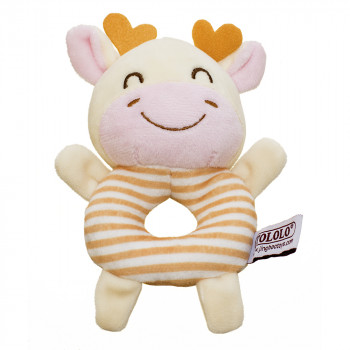 Бебешка  плюшена дрънкалка с кравичка, 17 см