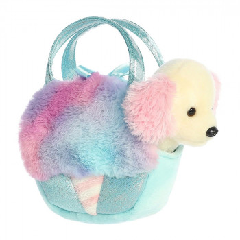 Плюшена играчка Аврора - Кученце в чантичка, 20 см