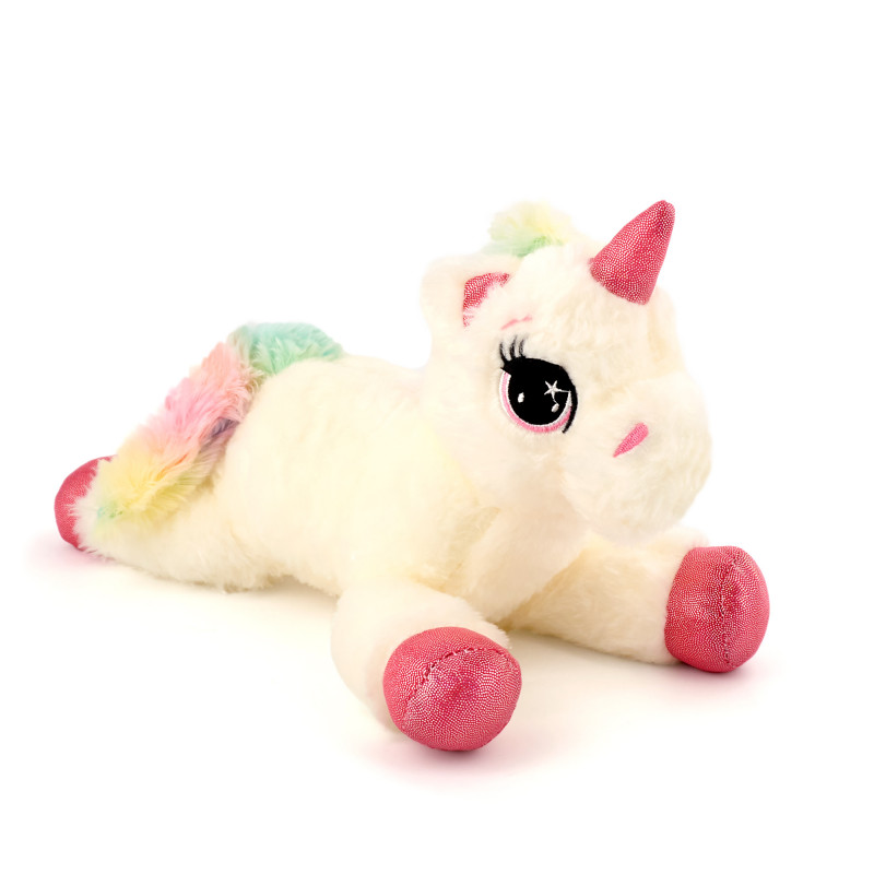 Плюшен еднорог с розов рог, бял, 30 см 