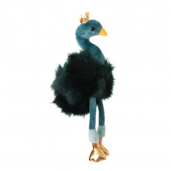 Плюшен лебед със златна корона в тъмно зелено