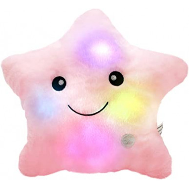 Плюшена звезда с LED светлини, розова, 30 см