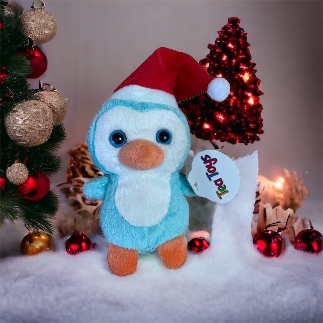 Плюшен пингвин с коледна шапка 