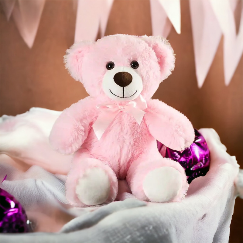 Плюшено мече Габи с панделка, розово, 30 см