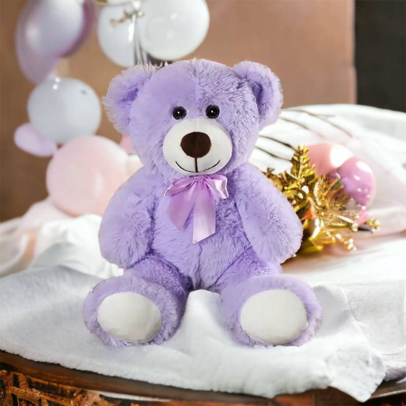 Плюшено мече с панделка, лилаво, 30 см
