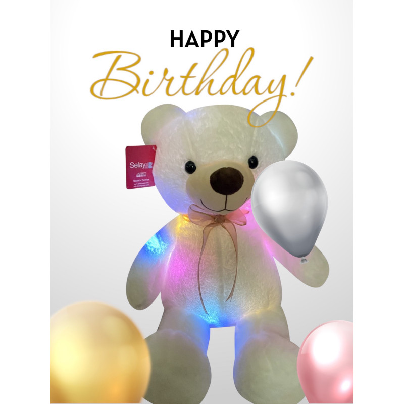 Плюшено мече с LED светлини, бяло, 65 см