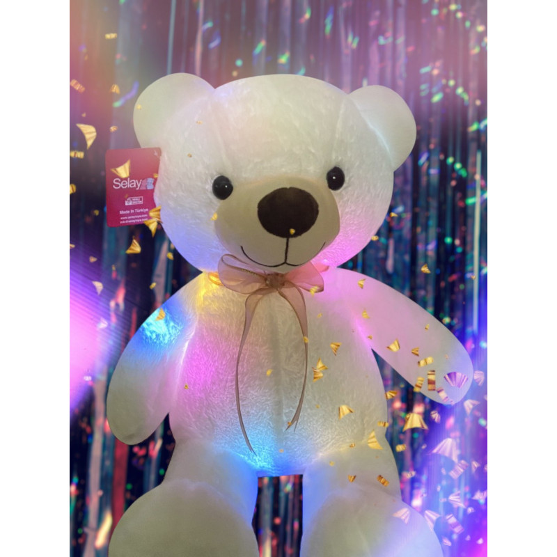 Плюшено мече с LED светлини, бяло, 65 см