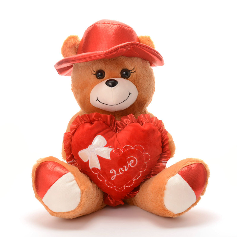 Плюшено мече лукс с капела и сърце, 45 см