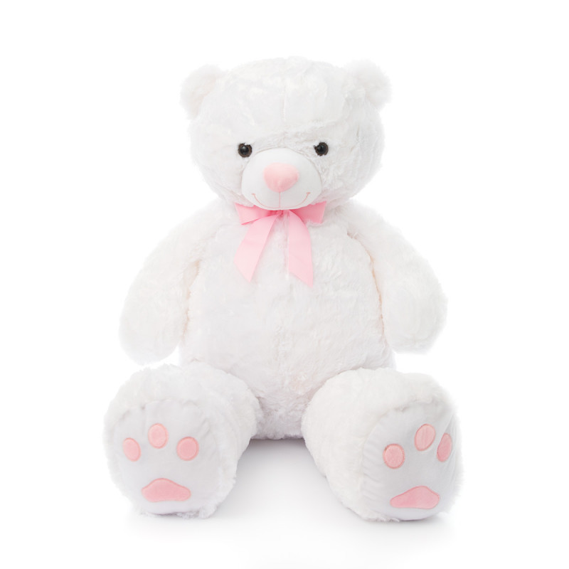 Плюшено мече гигант с розова панделка, бяло, 100 см
