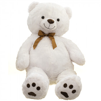Плюшено мече гигант с кафява панделка, екрю, 100 см