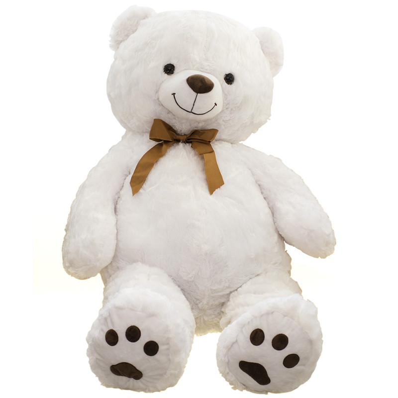 Плюшено мече гигант с кафява панделка, екрю, 100 см