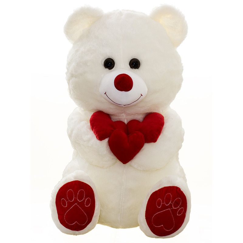 Плюшено мече с три сърца в екрю