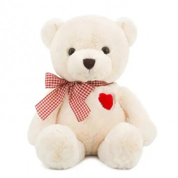 Плюшено мече с червено сърцице, екрю, 35 см