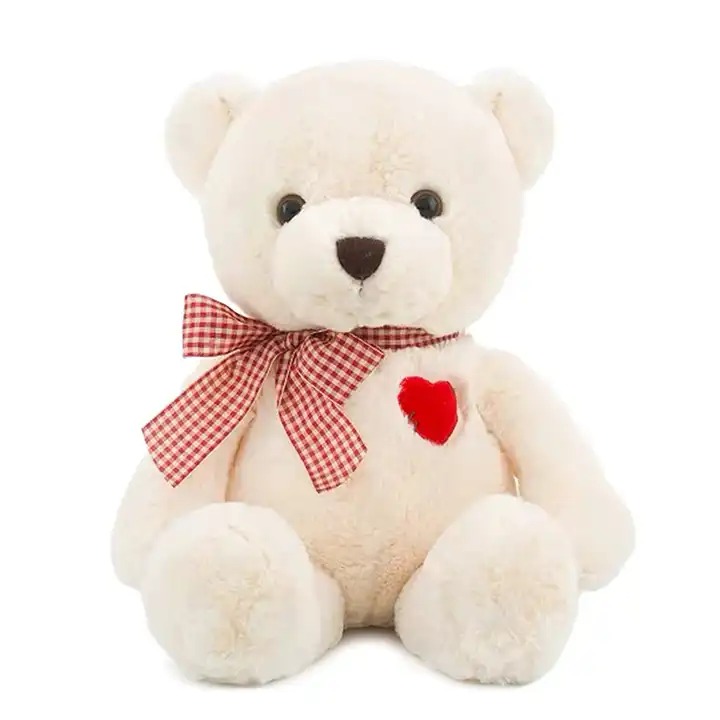 Плюшено мече с червено сърцице, екрю, 35 см