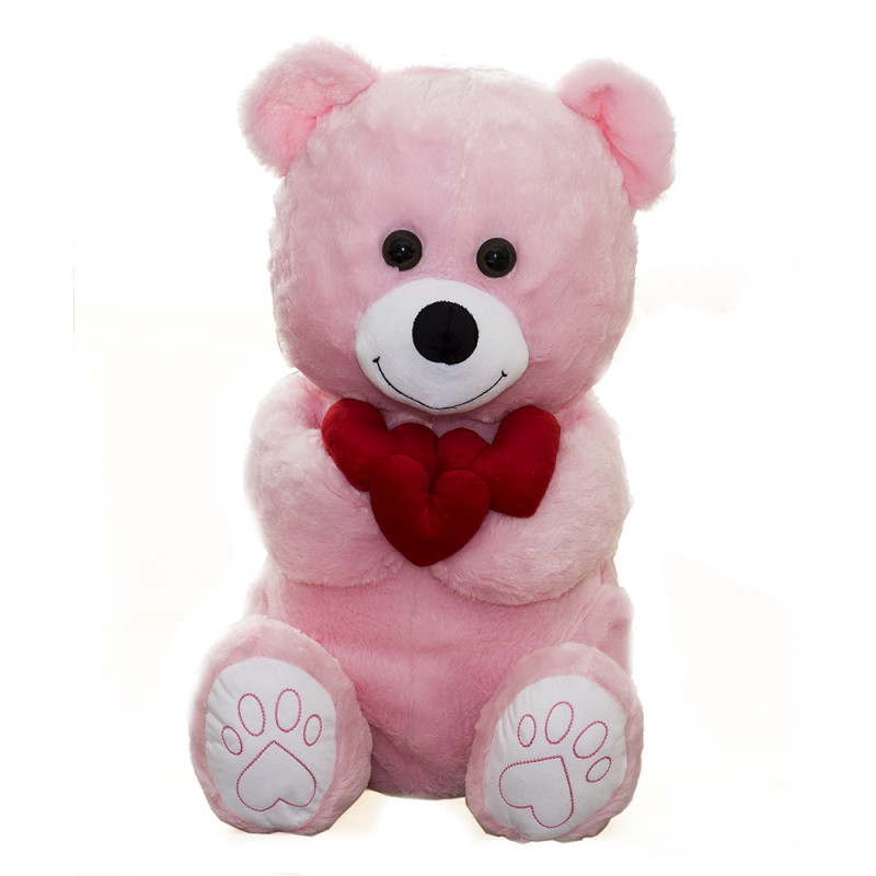 Плюшено мече, розово с три сърца 