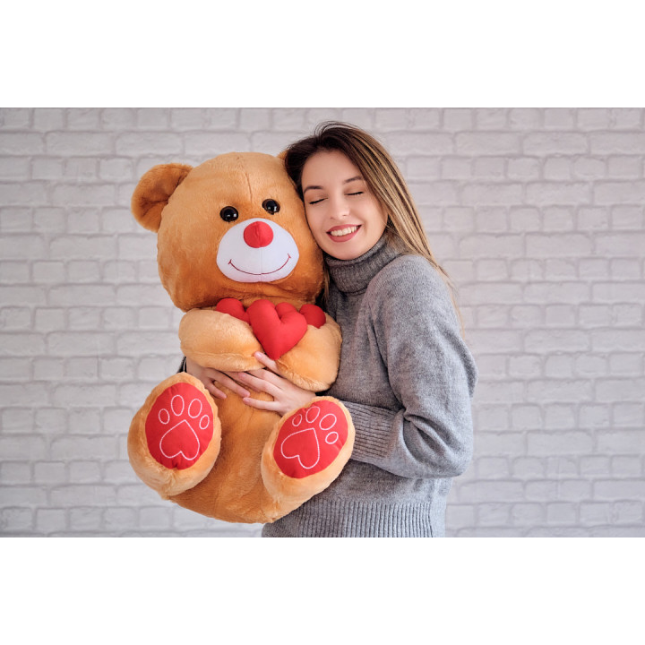 Плюшено мече с три сърца, 65 см