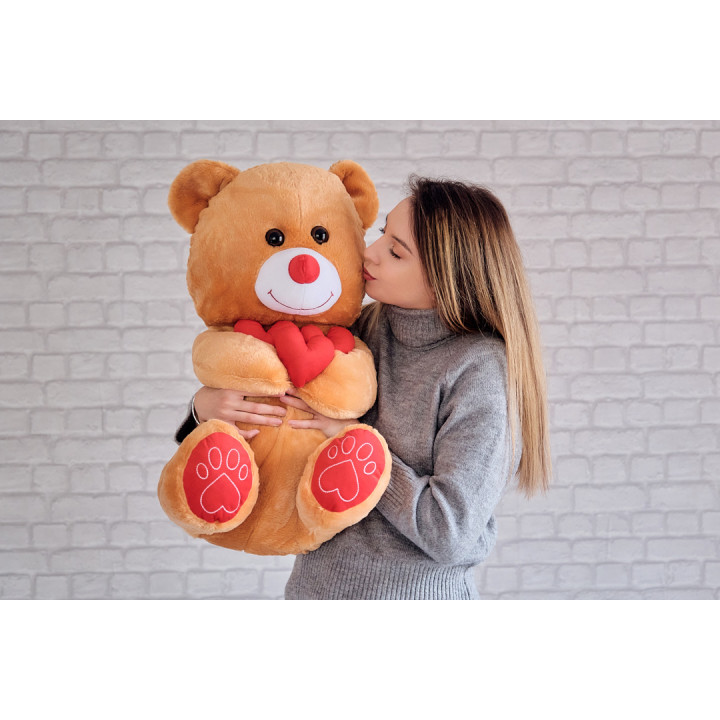 Плюшено мече с три сърца, 65 см