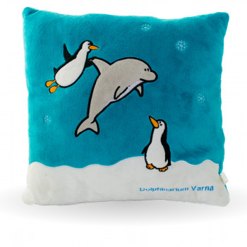 Плюшена възглавничка с делфин и пингвин, 32 см