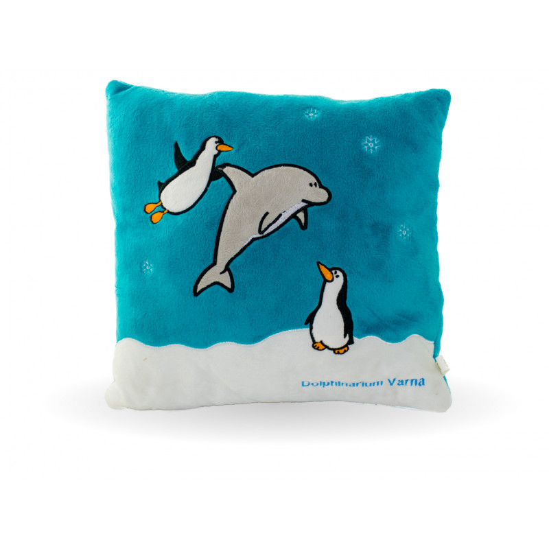 Плюшена възглавничка с делфин и пингвин, 32 см