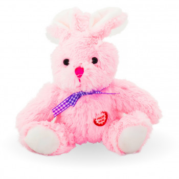 Плюшено зайче със звук, розово, 14 см