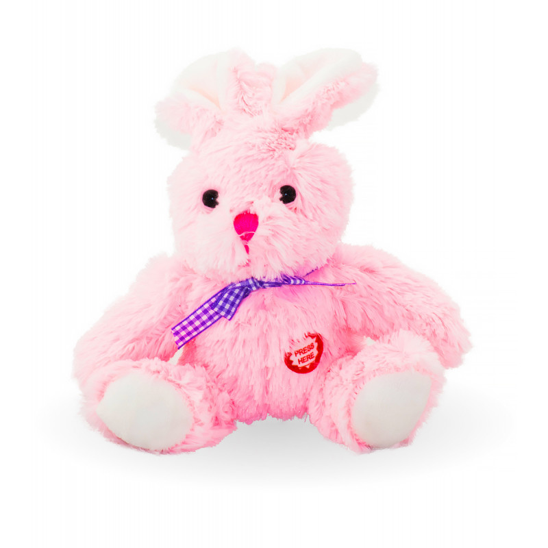 Плюшено зайче със звук, розово, 14 см