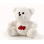 Плюшено мече с тениска на сърца, бяло, 18 см