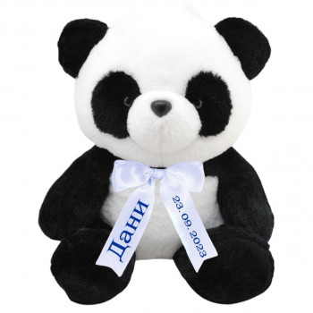 Плюшена класическа панда с надписана панделка
