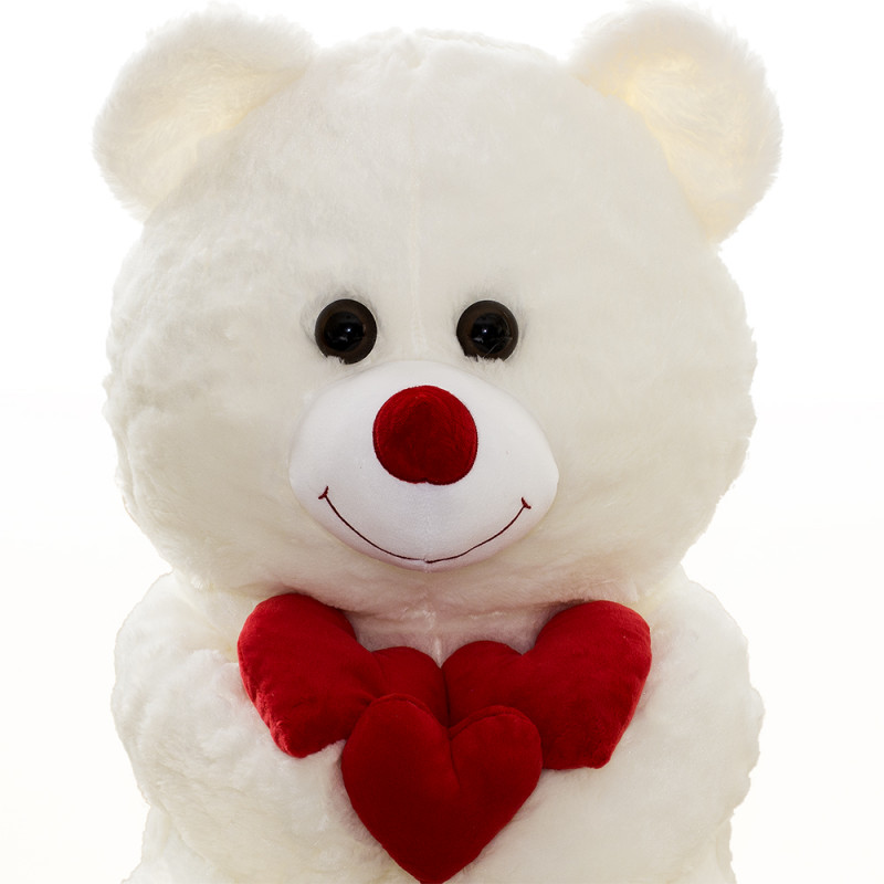 Плюшено мече с три сърца в екрю