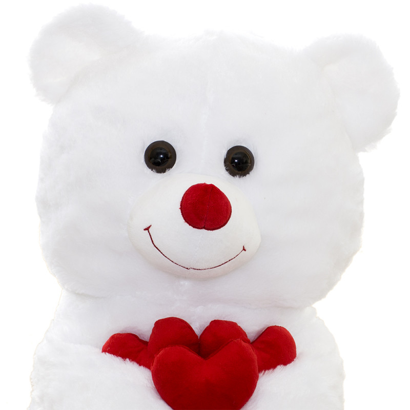 Плюшено мече с три сърца в бяло