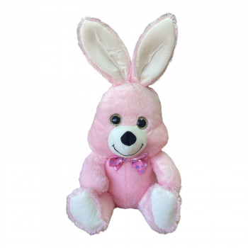 Плюшено зайче с папионка, розово, 45 см 