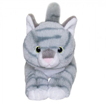 Плюшено коте на ивици Aurora Eco, сиво, 15 см