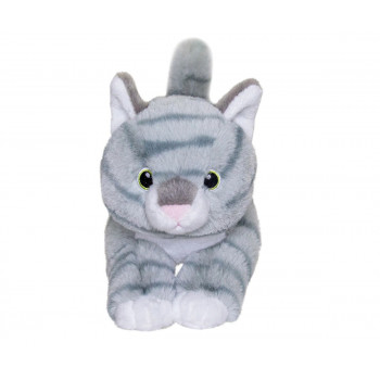 Плюшено коте на ивици Aurora Eco, сиво, 15 см