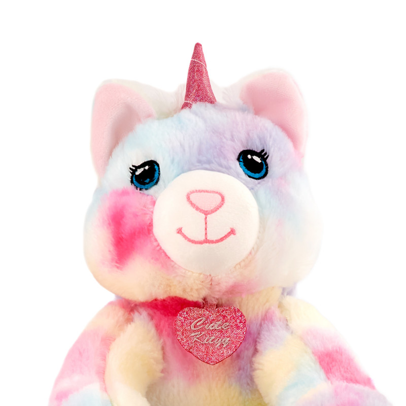 Плюшена коте-еднорог със сини очи