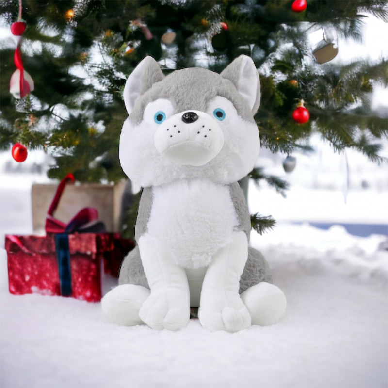 Плюшено куче Хъски със сини очи, 35 см