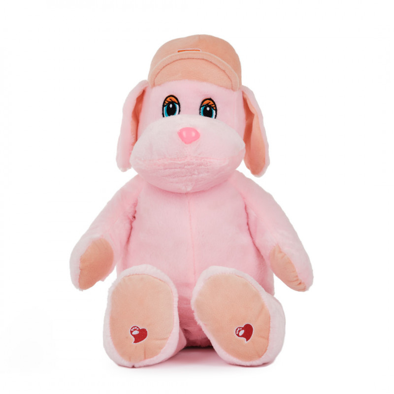 Плюшено куче с шапка, розово, 60 см