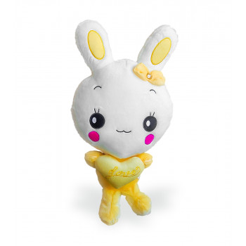 Плюшено зайче със сърце, жълто, 55 см