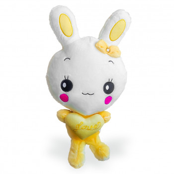 Плюшено зайче със сърце, жълто, 55 см