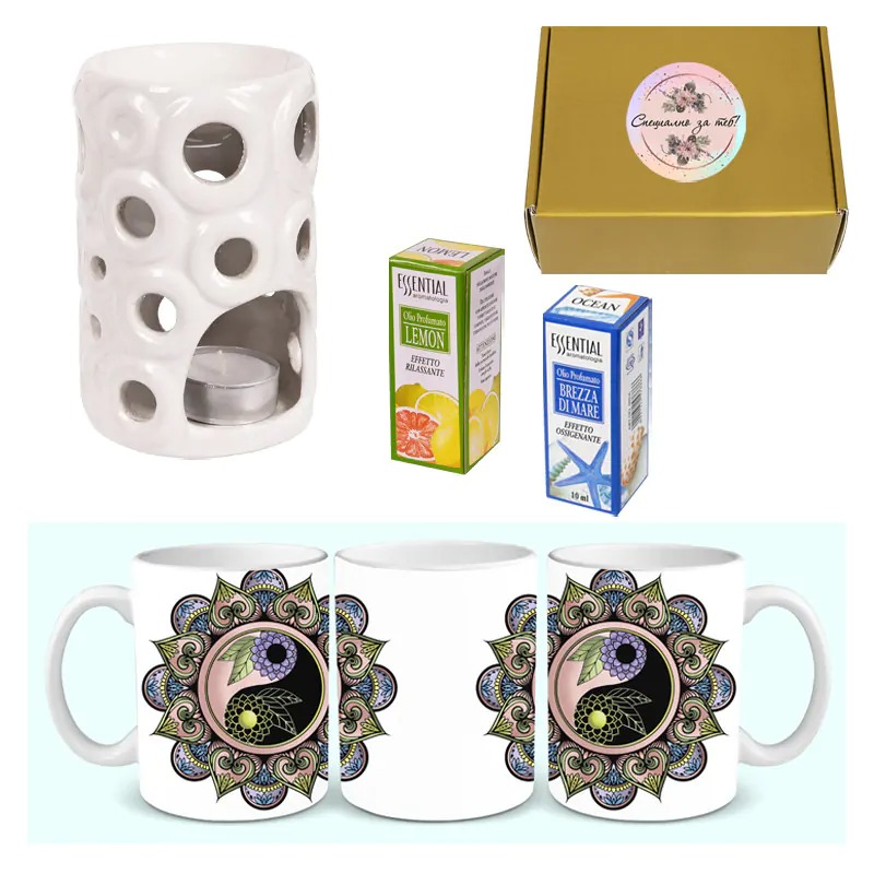 Комплект с аромалампа, чаша Мандала ,2 ароматни масла и 2 чаени свещи