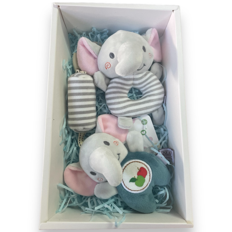 Подаръчен комплект за бебе момче - Дрънкалка Слонче