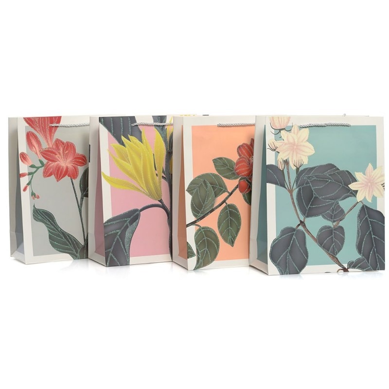 Подаръчна торбичка с цветя и брокат