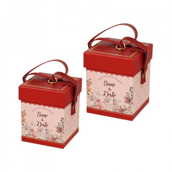 Подаръчна кутия Save the date с кожени дръжки, червена