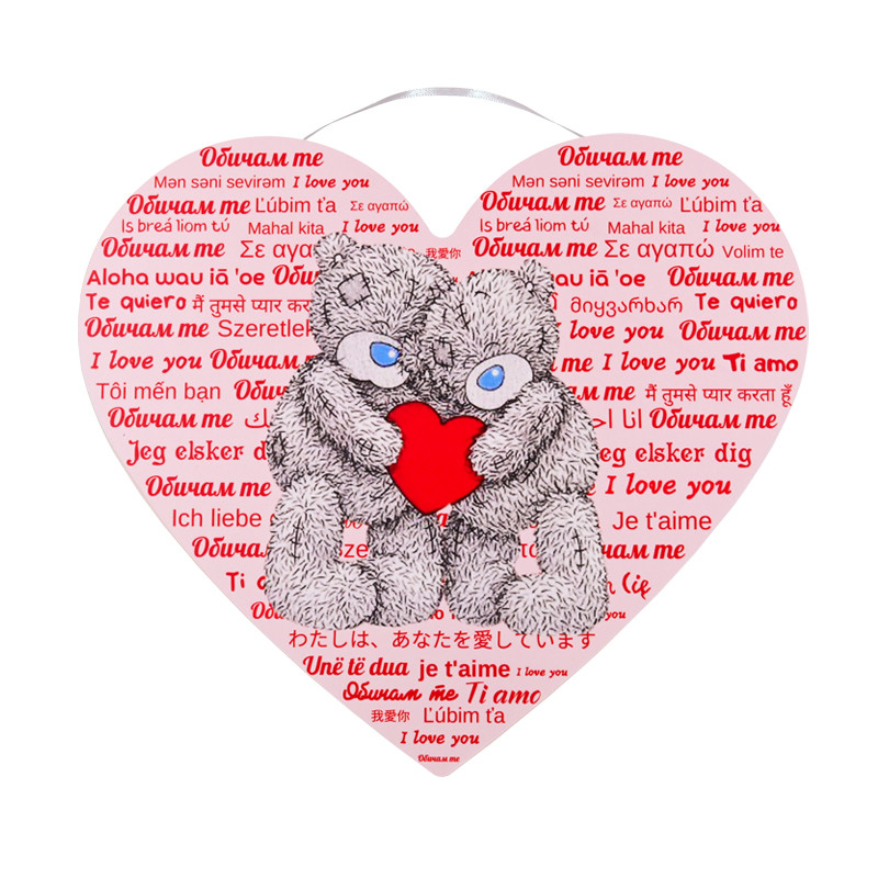 Романтична табелка Обичам те – сърце с мечета