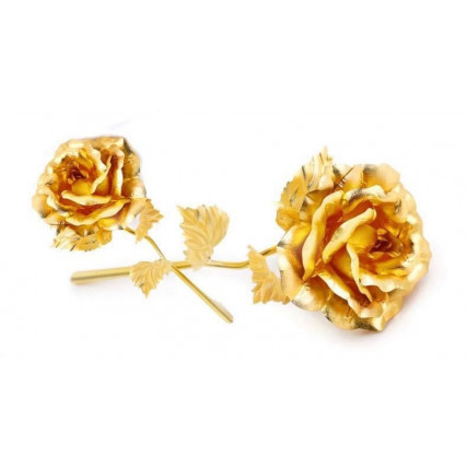 Златна роза в кутия с подаръчна торбичка