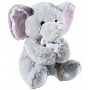 Плюшено Слонче с бебе, сиво, 25 см