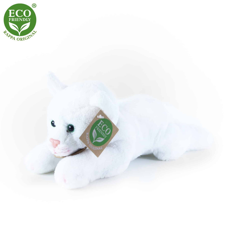 Плюшена бяла котка, лежаща, 22 см