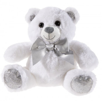 Плюшено мече с панделка, бяло, 25 см