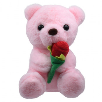 Плюшено мече с роза, розово, 25 см